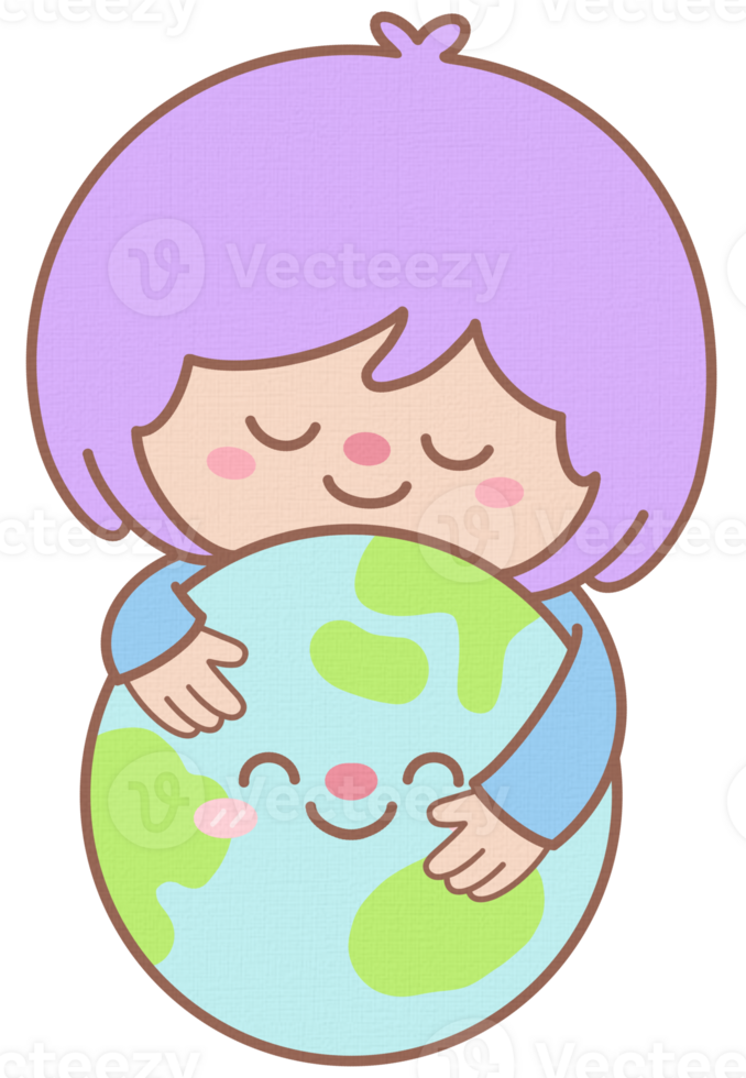 Girl Hug Globe Character World Earth Day png