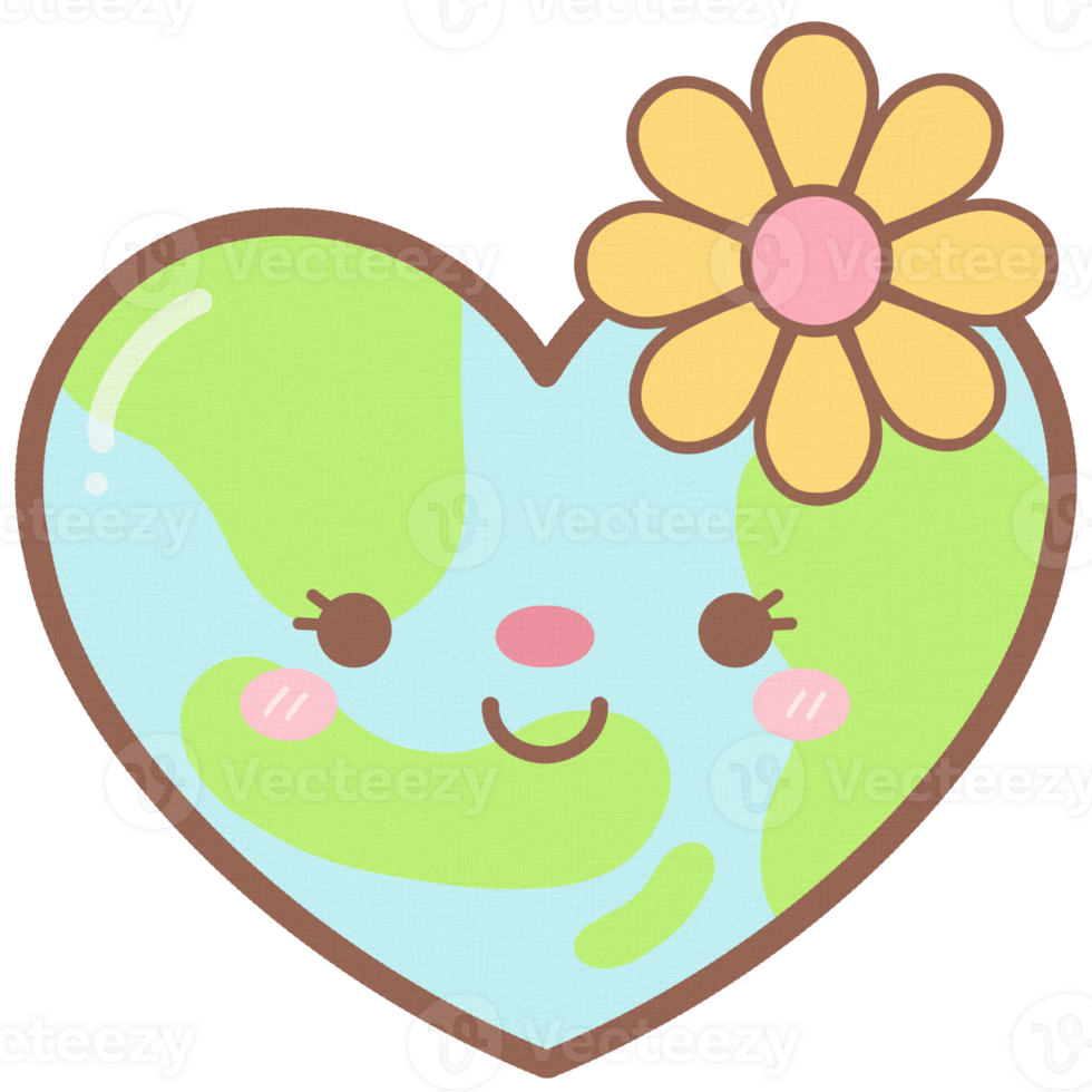 Cute Heart Shape Earth Day with Daisy Flower png