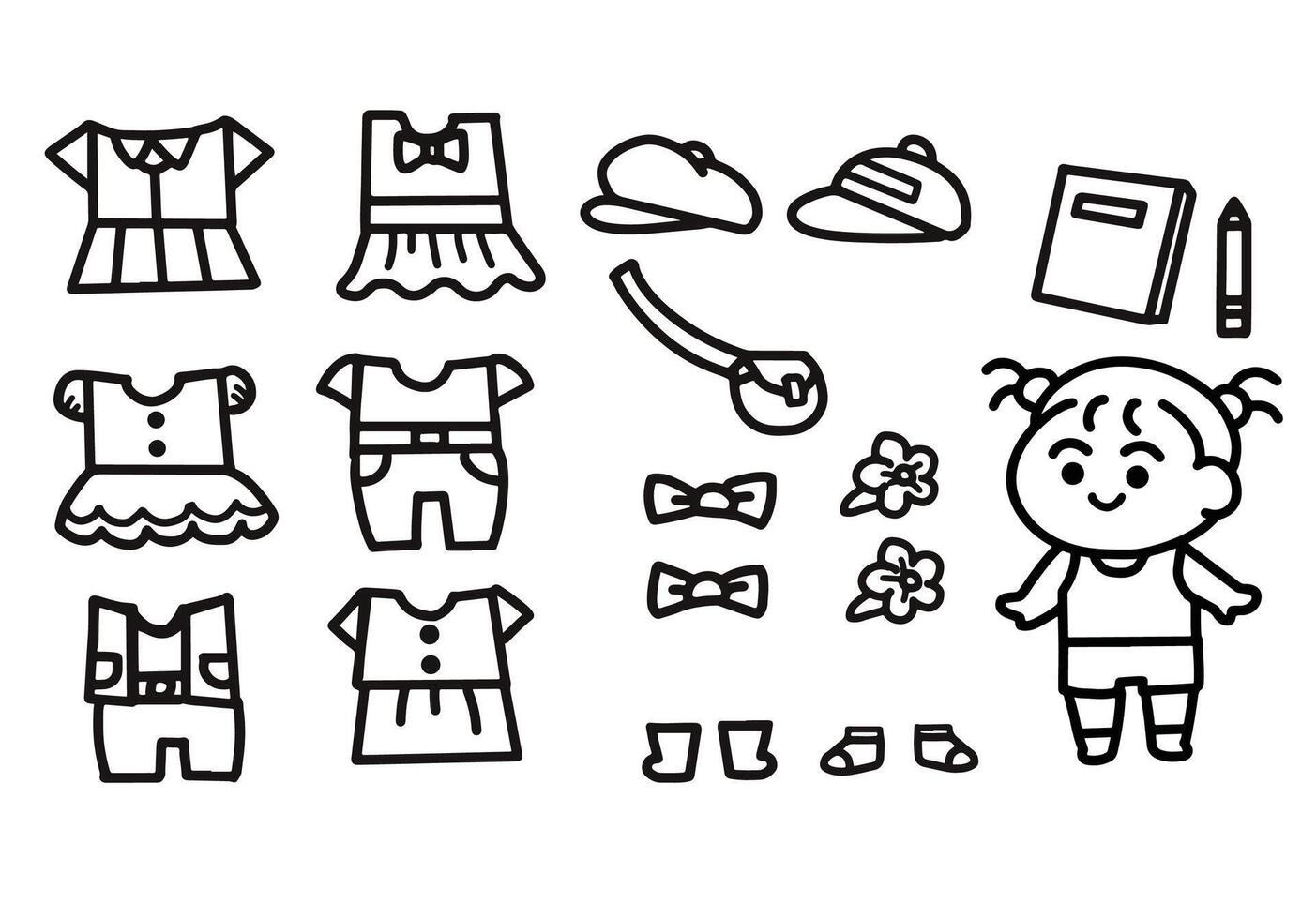 Paper Dolls line art vector