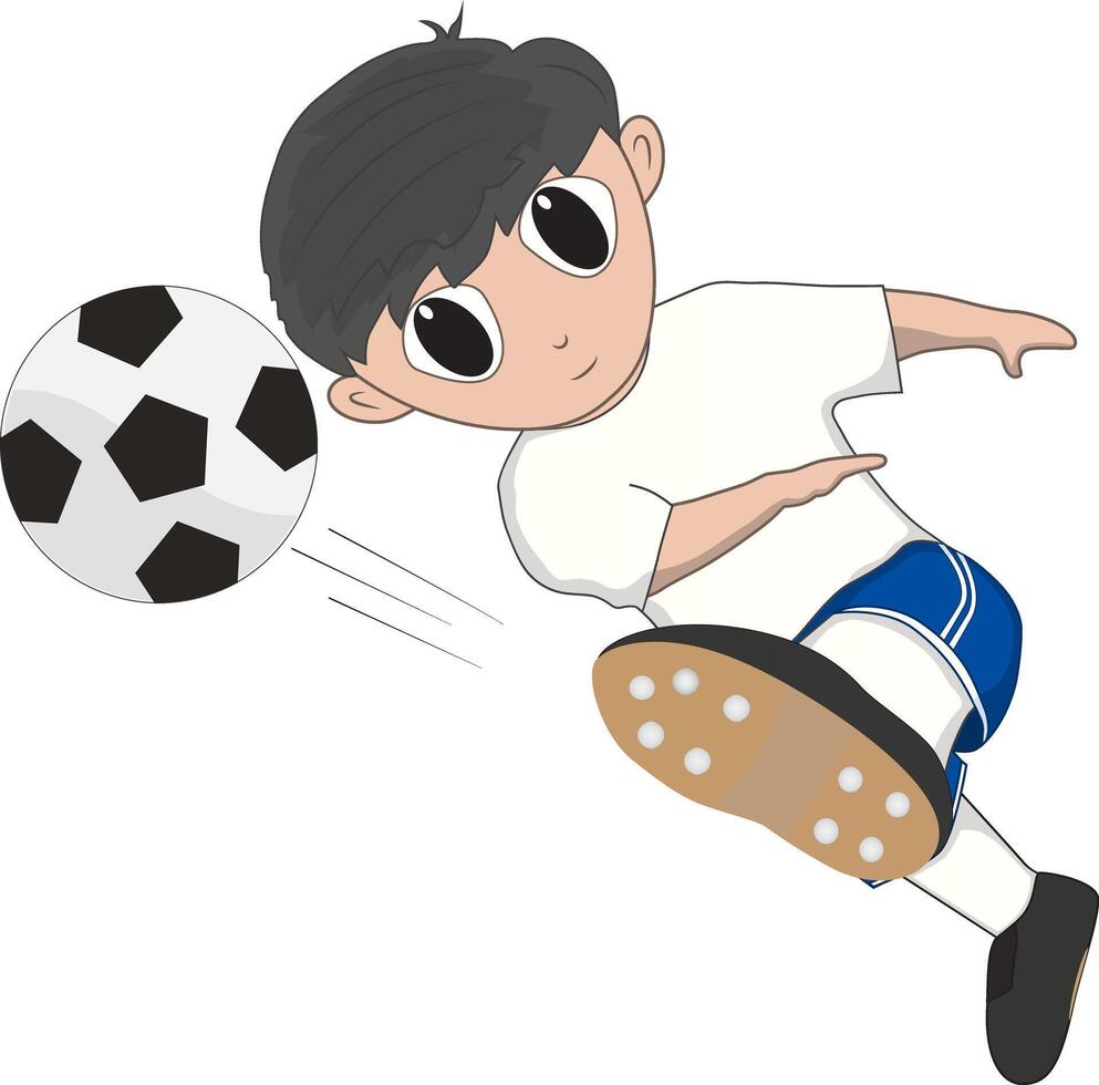 A boy in a soccer jersey is kicking a ball vector