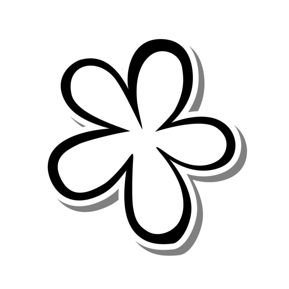 Single Little Flower Outline Blooming on white silhouette and gray shadow. Hand drawn cartoon style. illustration for decorate, coloring and any design. vector