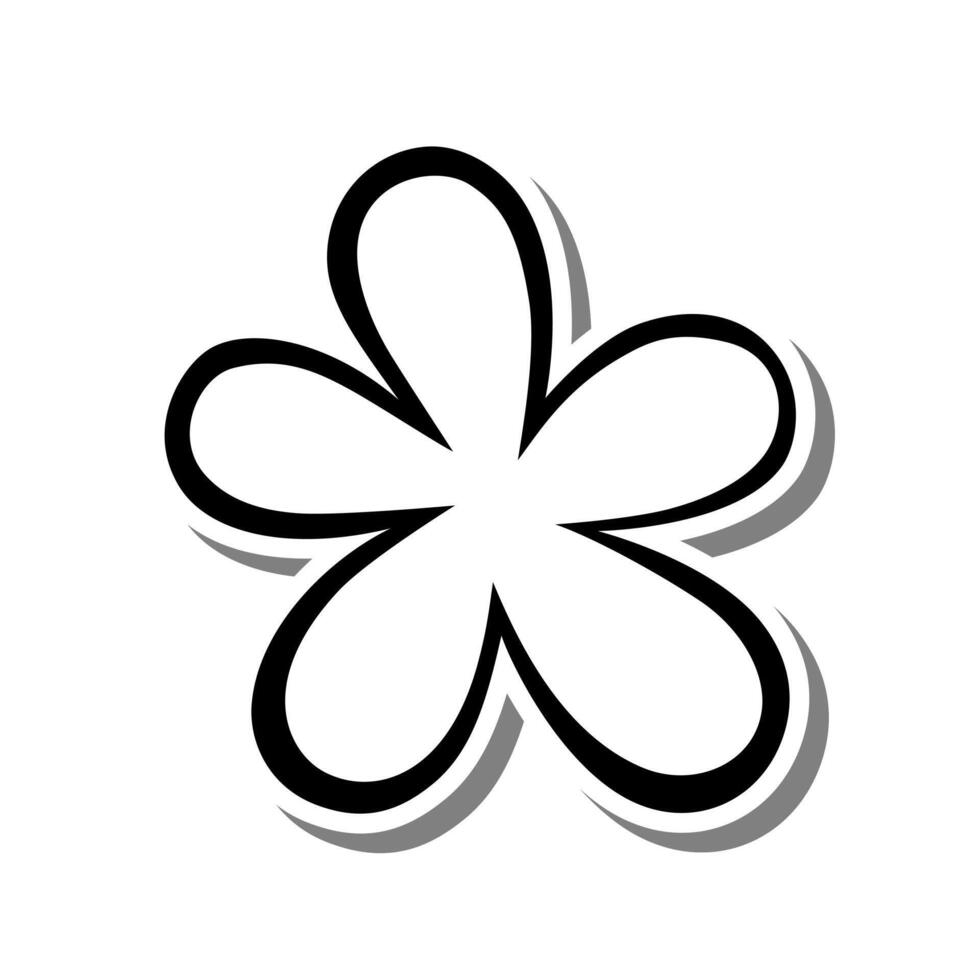 Single Pretty Flower Outline Blooming on white silhouette and gray shadow. Hand drawn cartoon style. illustration for decorate, coloring and any design. vector