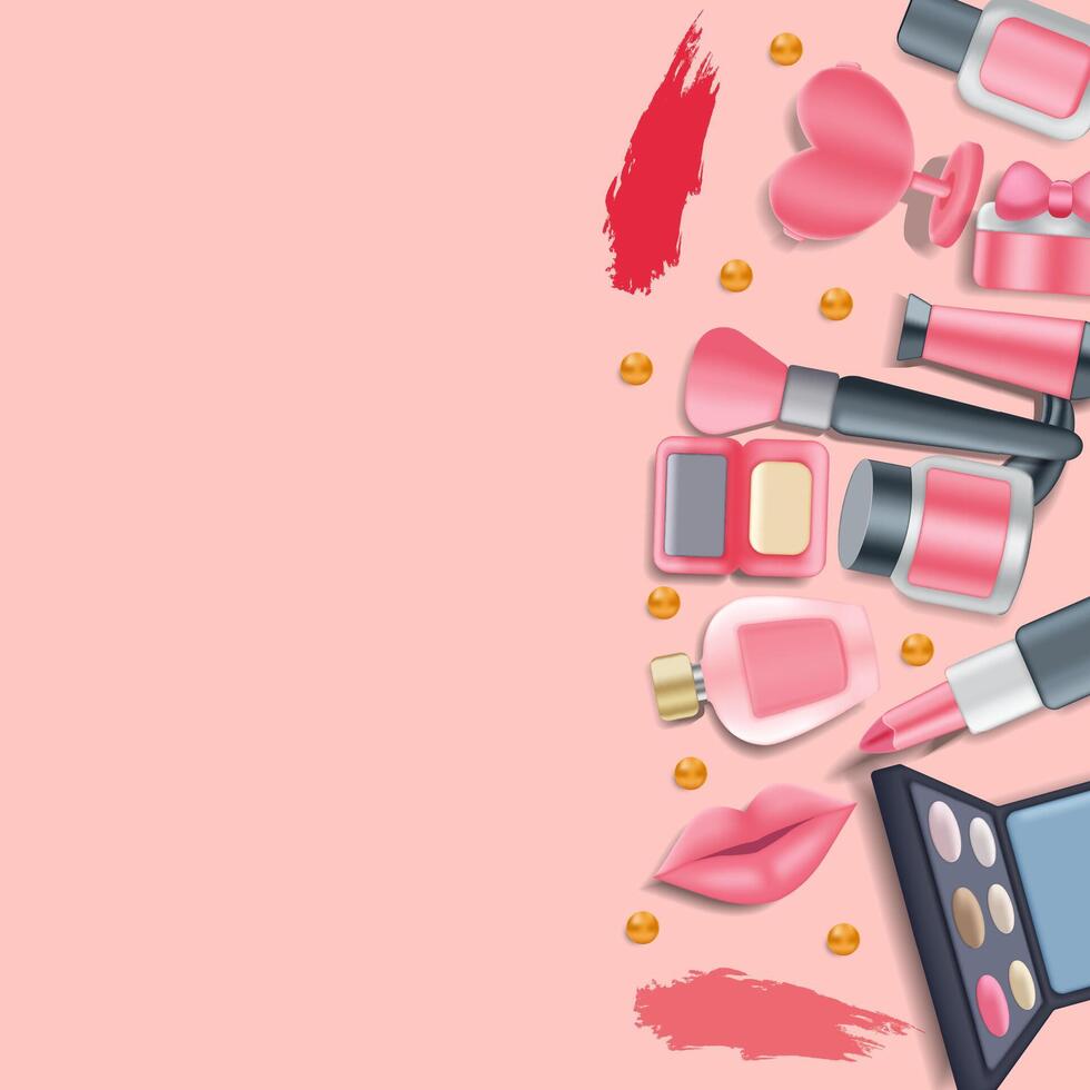 Cosmetics on pink background vector