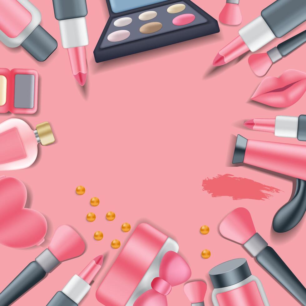 Cosmetics set Isolated on pink background vector