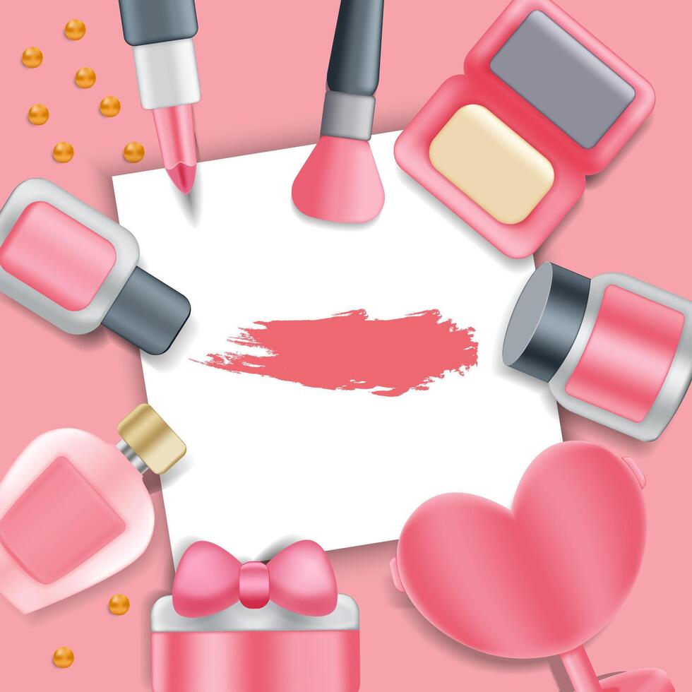 Cosmetics set realistic. Isolated on pink background vector