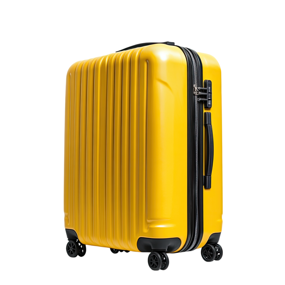 yellow suitcase on wheels on a transparent background png