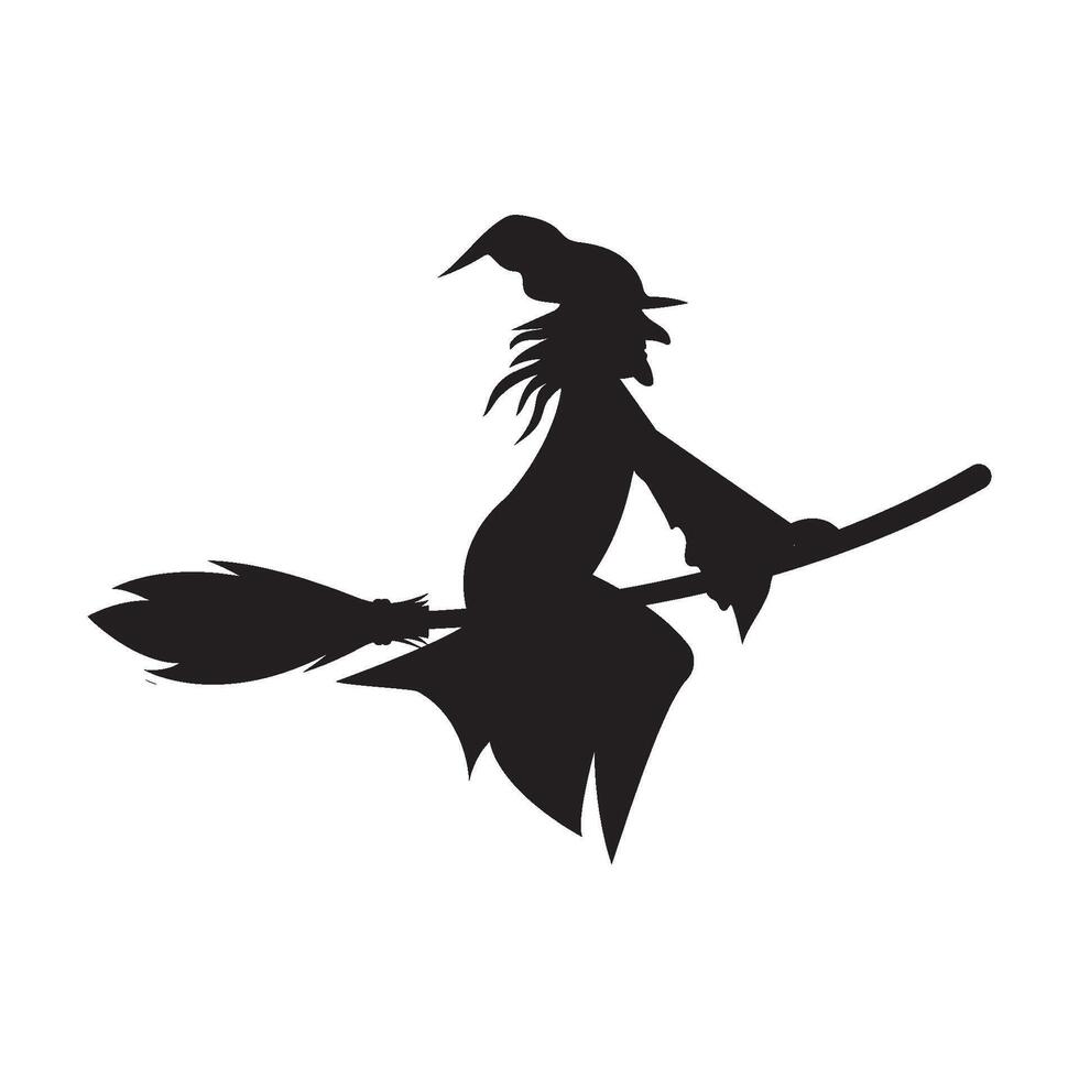 Silhouette of a witch flying on a broomstick. Happy Halloween. vector