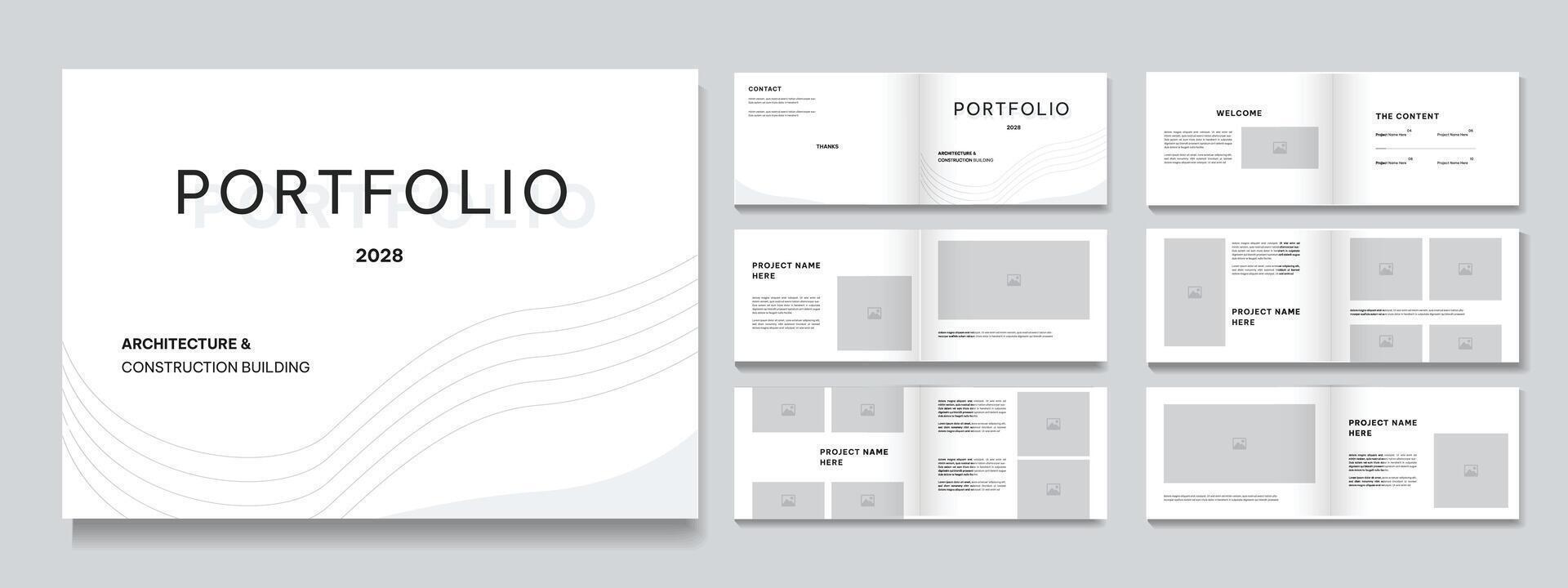 portfolio template design or real estate portfolio brochure modern minimal white architecture and interior portfolio layout vector