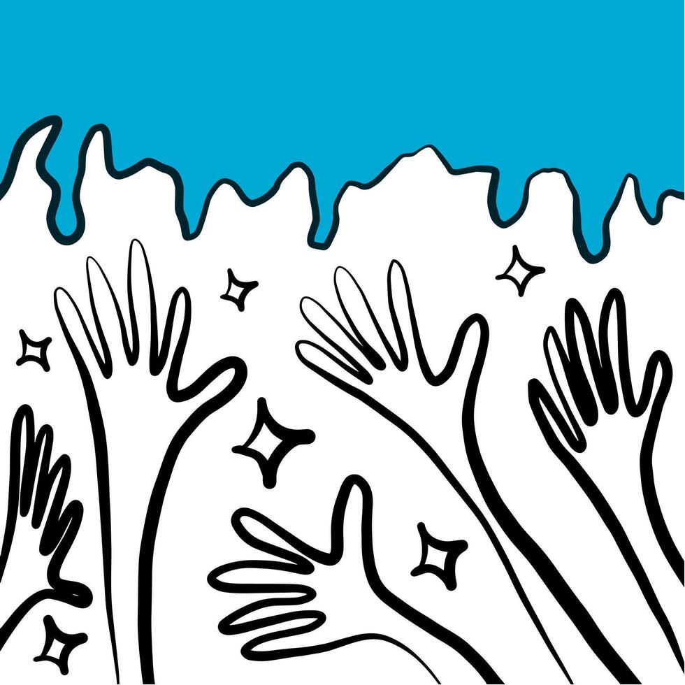 Hands in doodle style. Hand drawn human hands doodle set. vector