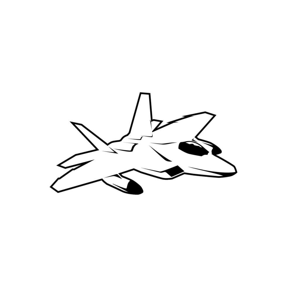 hand drawn fighter jet black silhouette vector