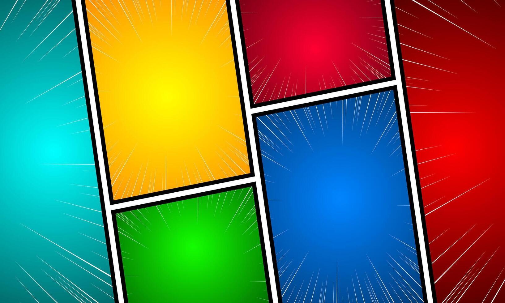 Comic book page template with colorful frames with rays vector