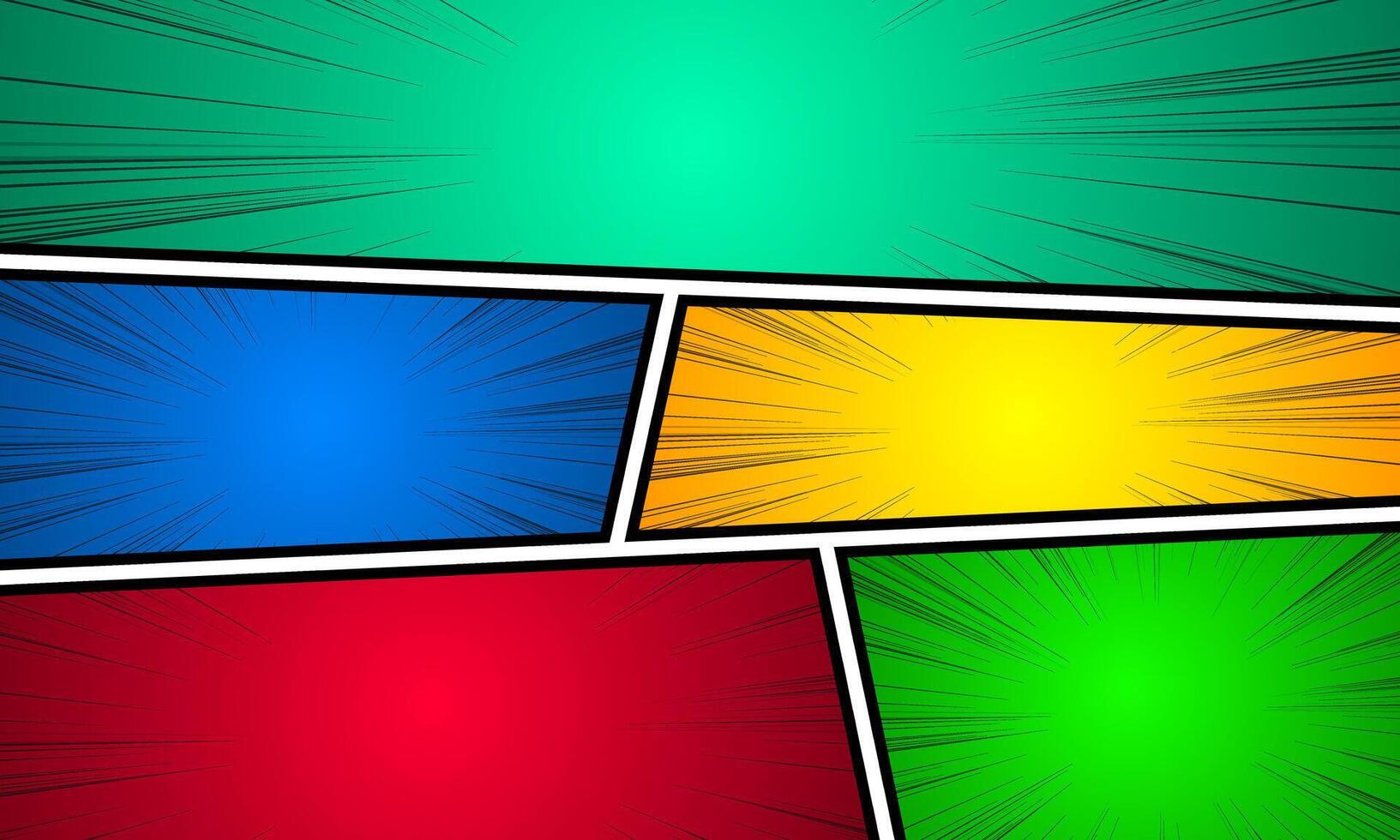 Comic book page composition with halftone ray circles, bright radial effect in various colors vector