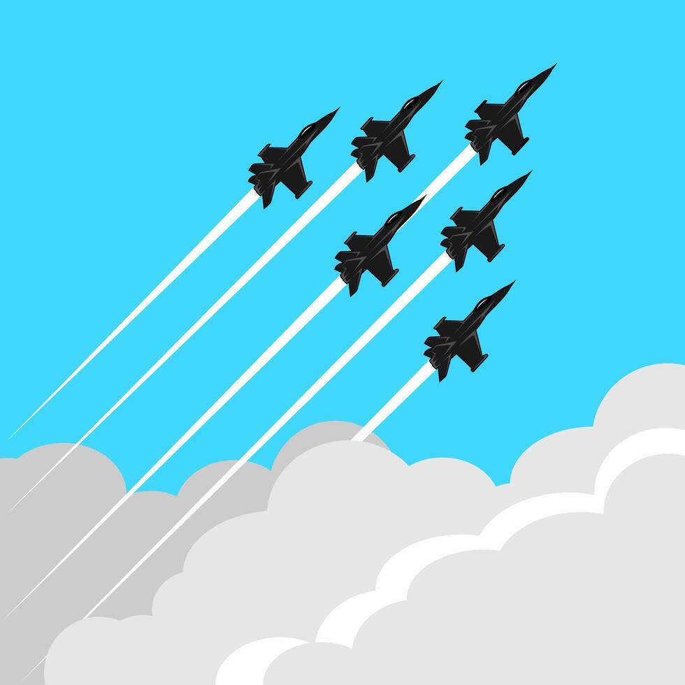 illustration of a fighter jet in the sky with white smoke vector