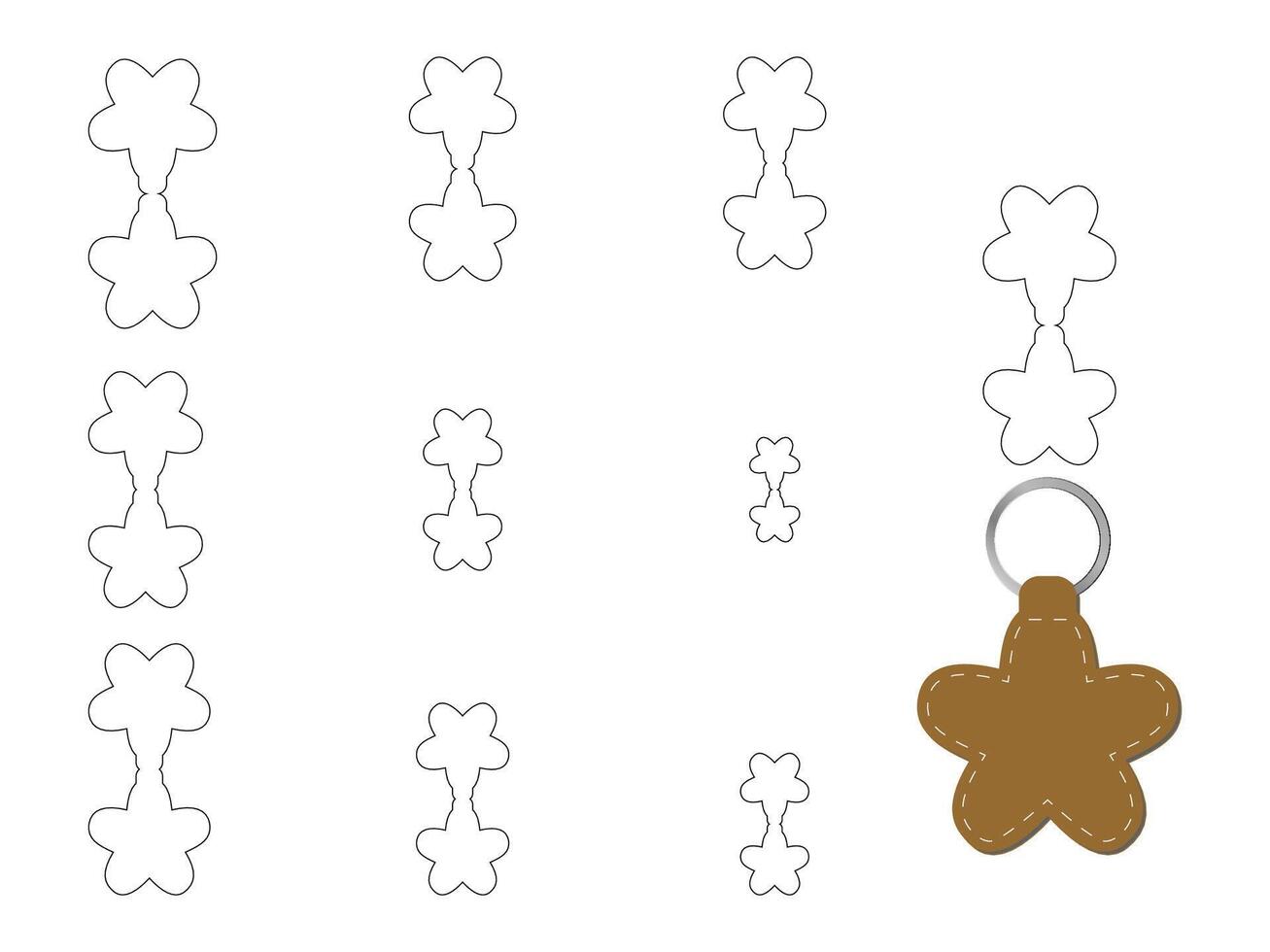 Star Flower shape keychain key FOB Dieline Template vector