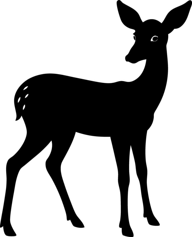 Elegant Profile of a Graceful Deer A Black and White Silhouette Illustration Featuring an Alert Stance, Upright Ears, and a Small Tail vector