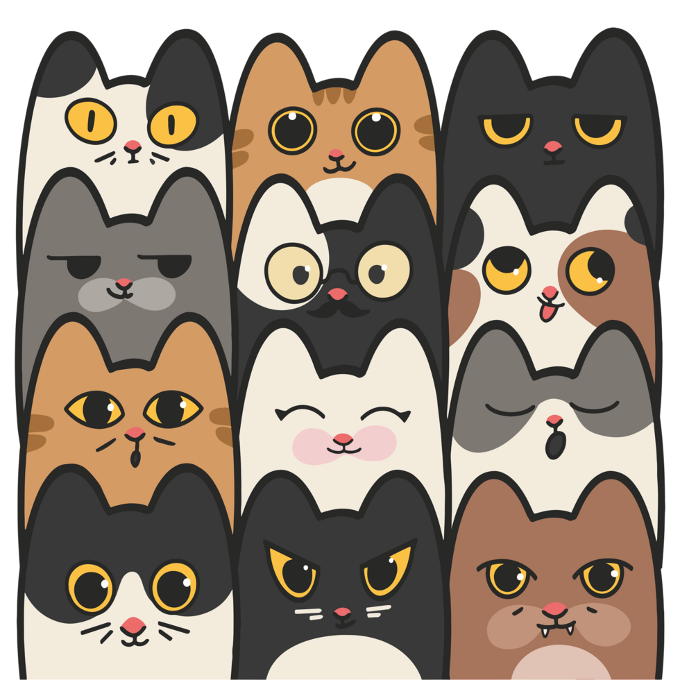 Cats Gang, Cat Meme Transparent Background Cute Illustration png