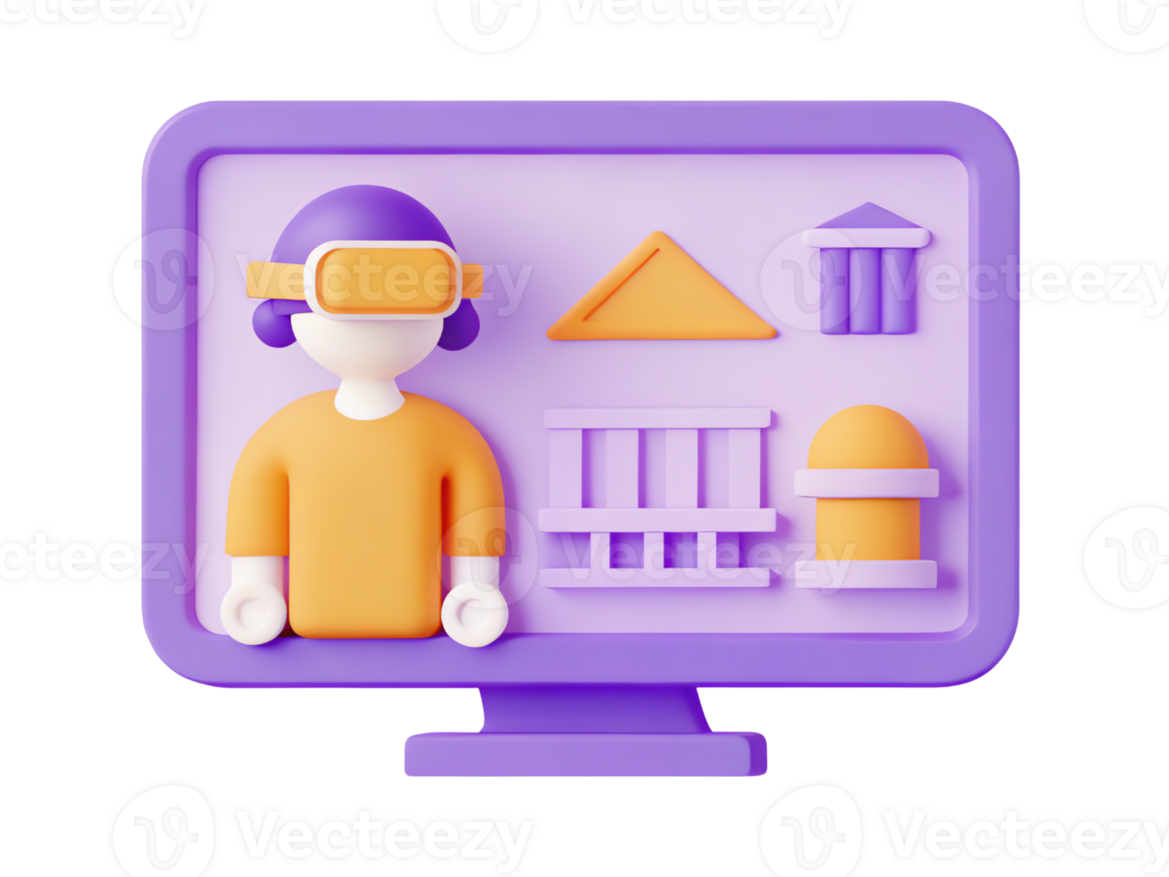 Virtual reality interaction with 3D design elements and a monitor. png