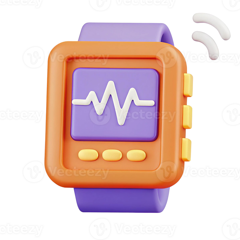 Colorful smartwatch displaying a heartbeat symbol and functions. png