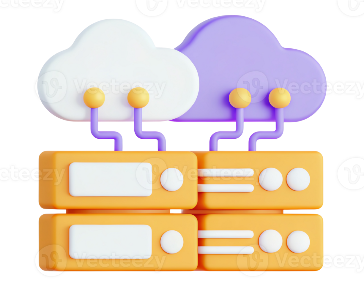 Colorful cloud computing servers with stylized clouds design. png