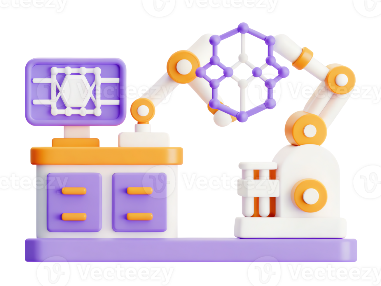Colorful 3D robotic arm model showcasing automation and engineering. png