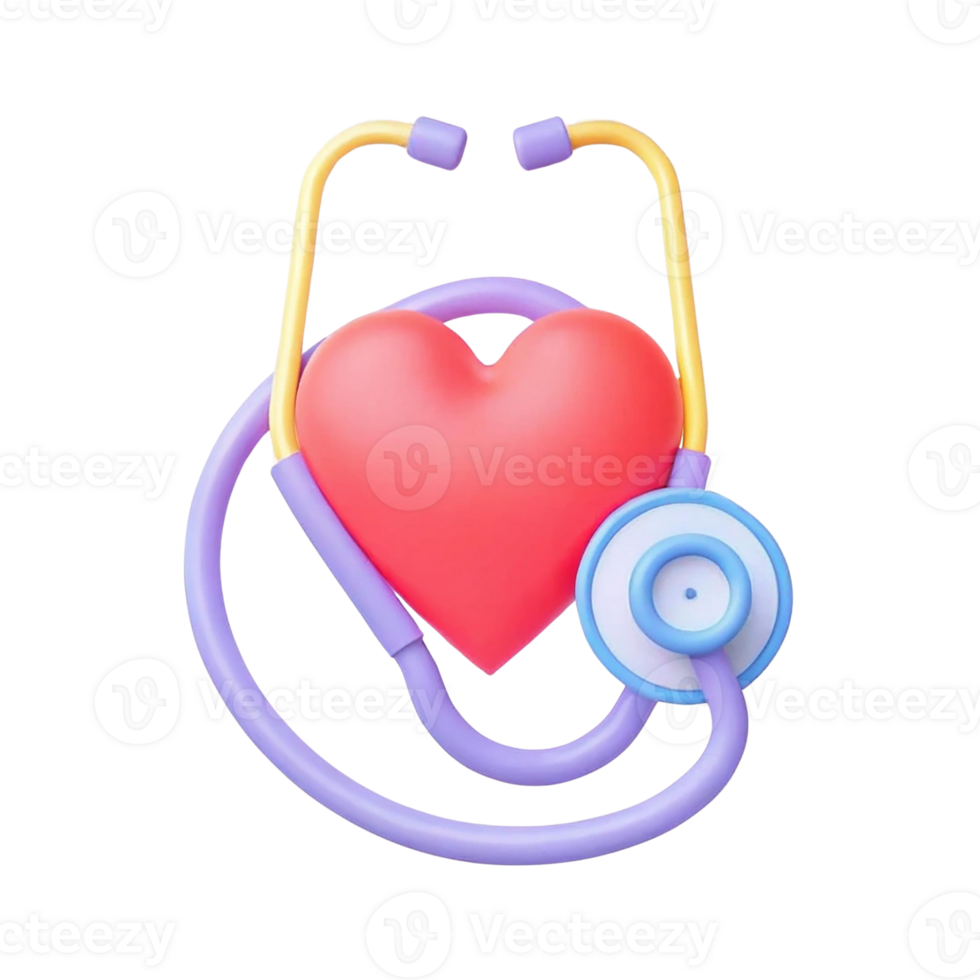 Colorful stethoscope with a heart symbol representing care. png