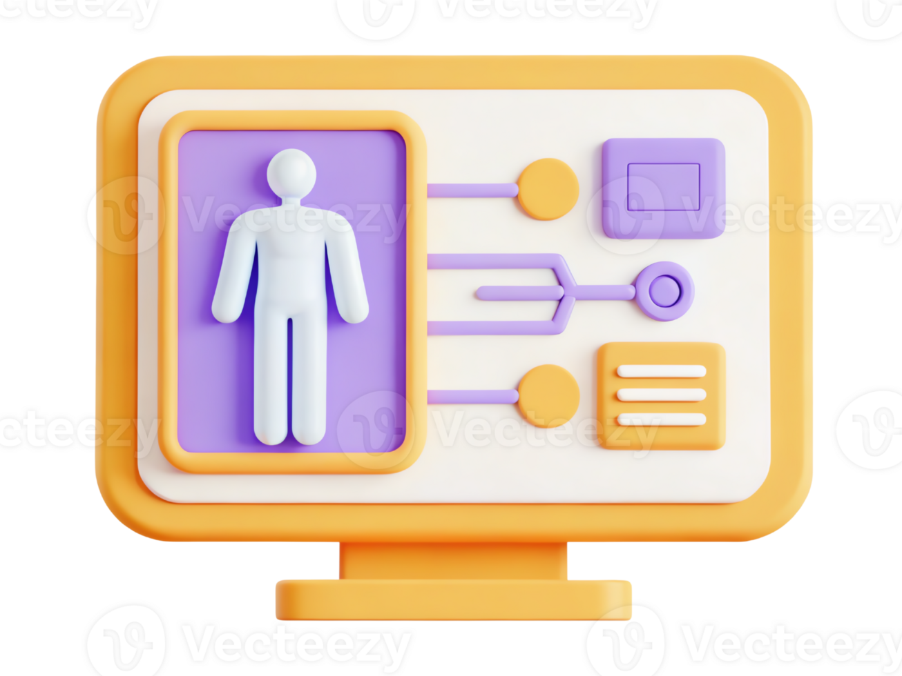 3D illustration of a computer displaying user interface concepts. png