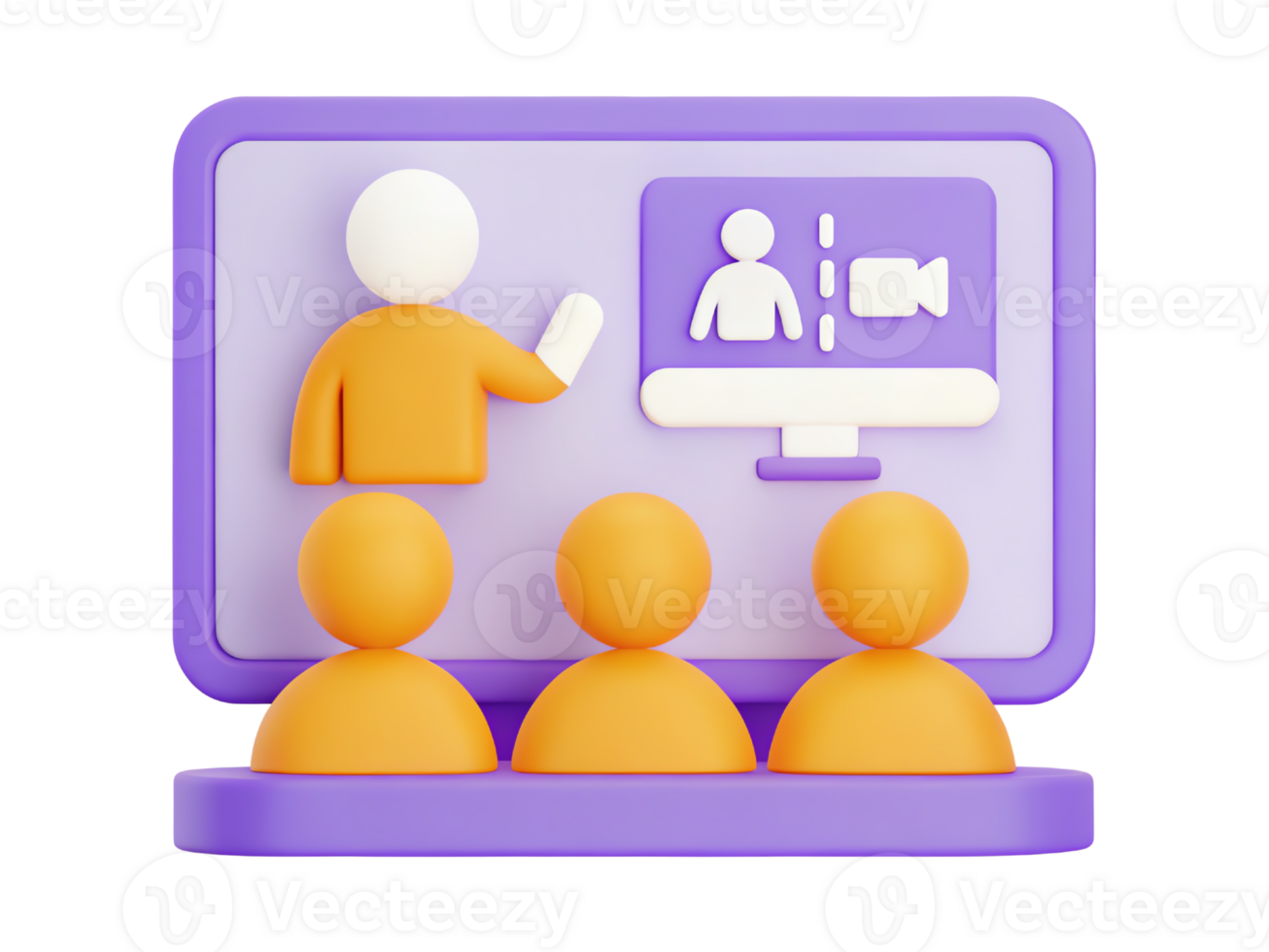 3D illustration of a virtual meeting with colorful figures. png