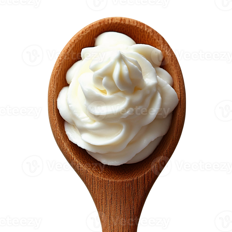 Creamy whipped topping in wooden spoon on transparent background png