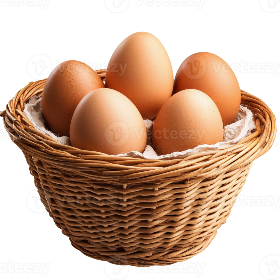 Natural Brown Chicken Eggs in a Handwoven Wicker Basket for Culinary and Farm Designs png