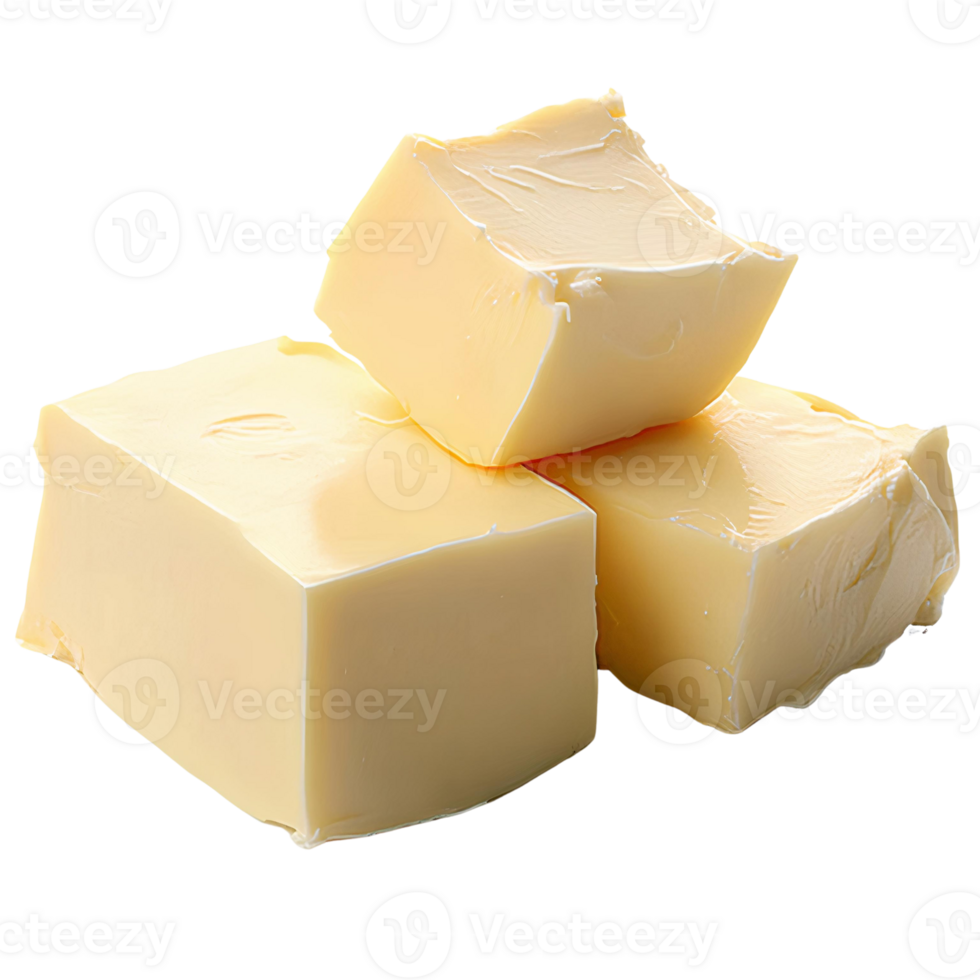 Butter cubes on transparent background, creamy dairy product, food photography png