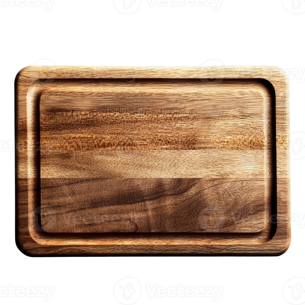 Wooden cutting board, rectangular brown wood chopping board on transparent background png