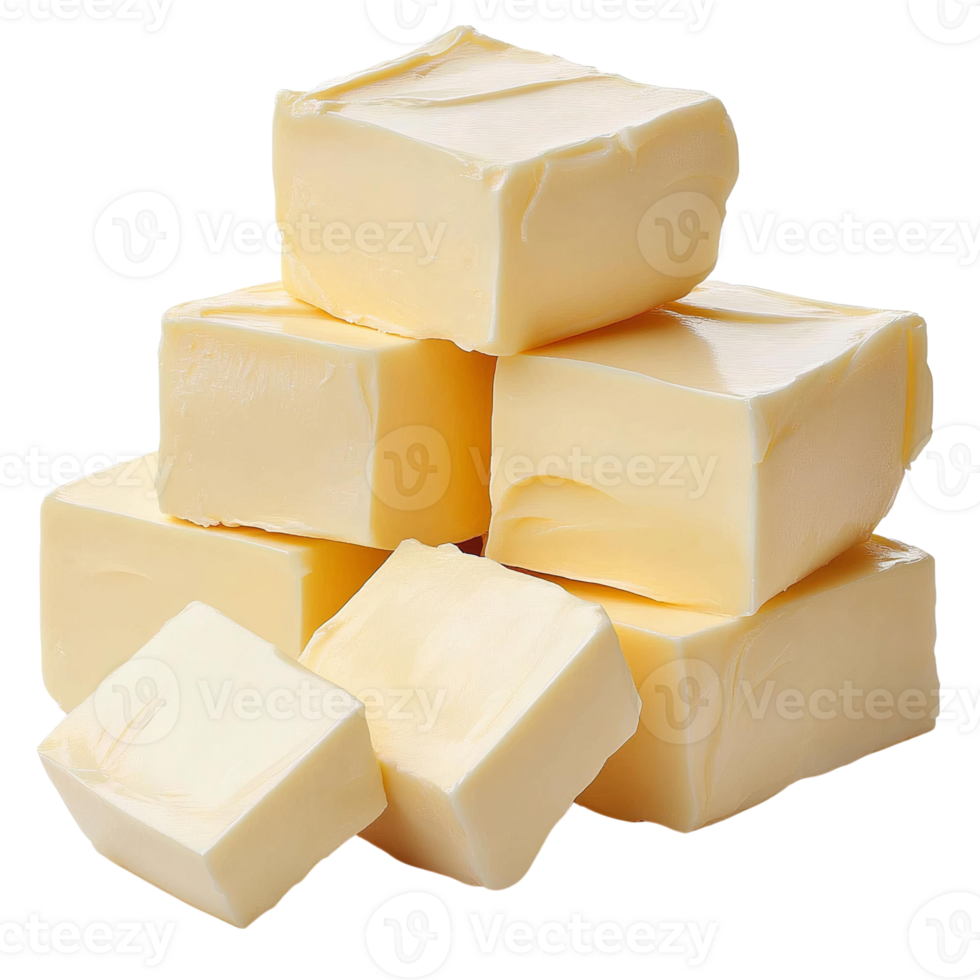 Butter cubes stack isolated on transparent background png