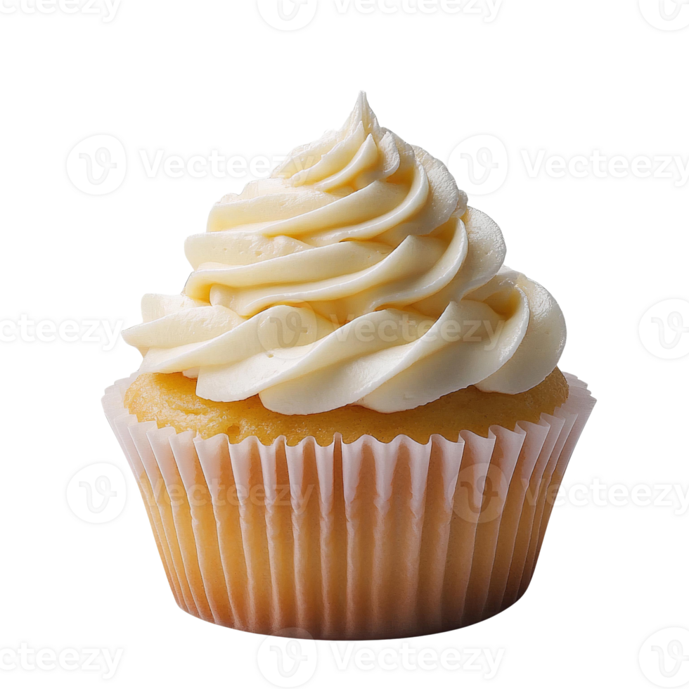 Fluffy Vanilla Cupcake with Buttercream on Transparent Background png