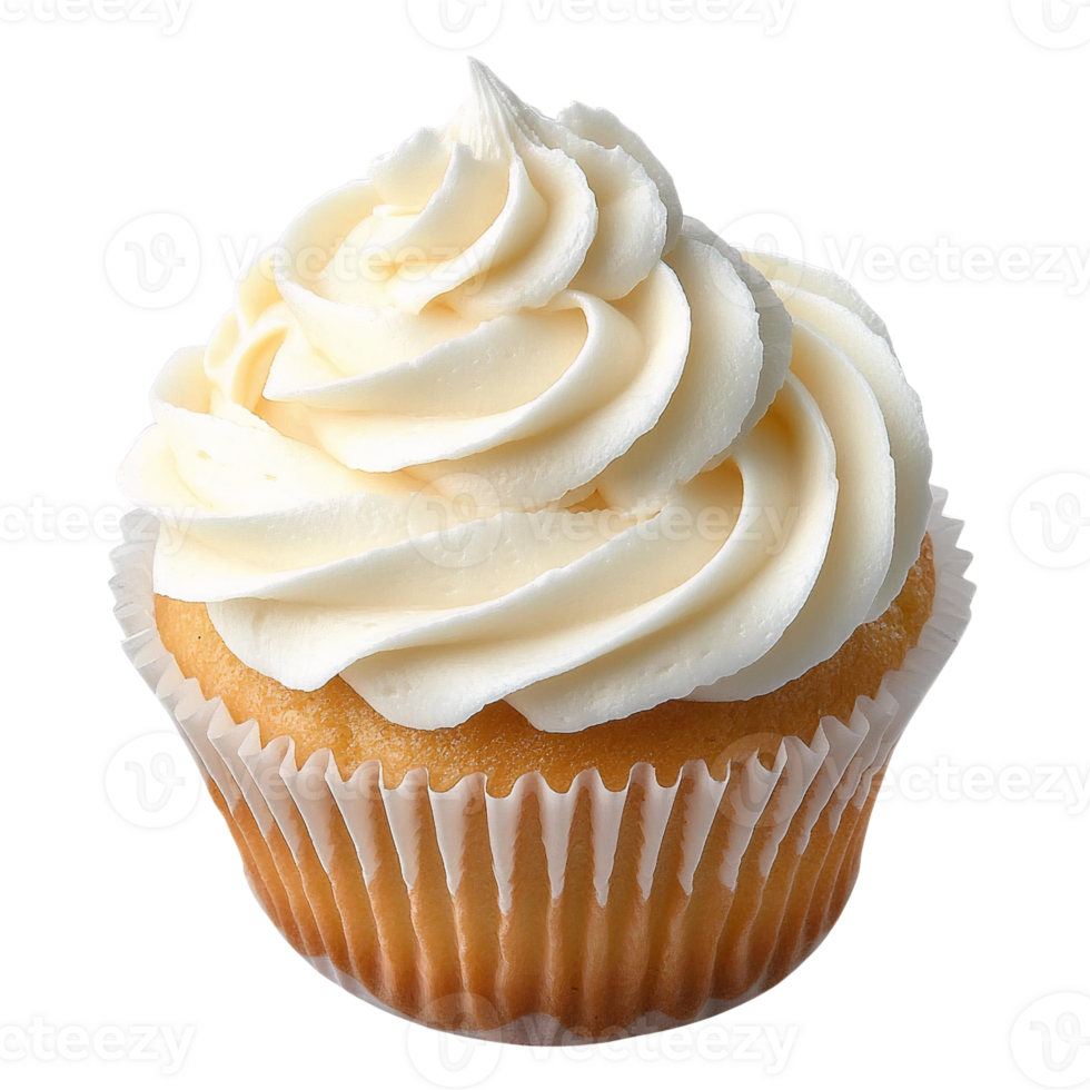 Golden Vanilla Cupcake with Decorative Frosting on Transparent Background png