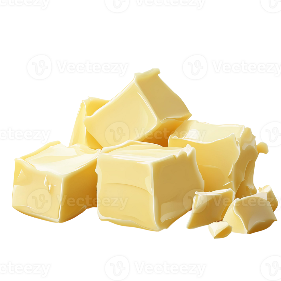 Butter cubes on transparent background, creamy texture, food photography png
