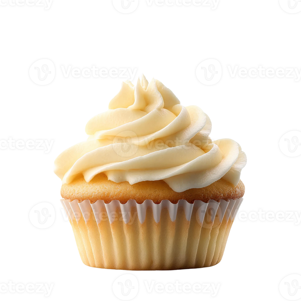 Vanilla cupcake with swirled buttercream frosting on transparent background png