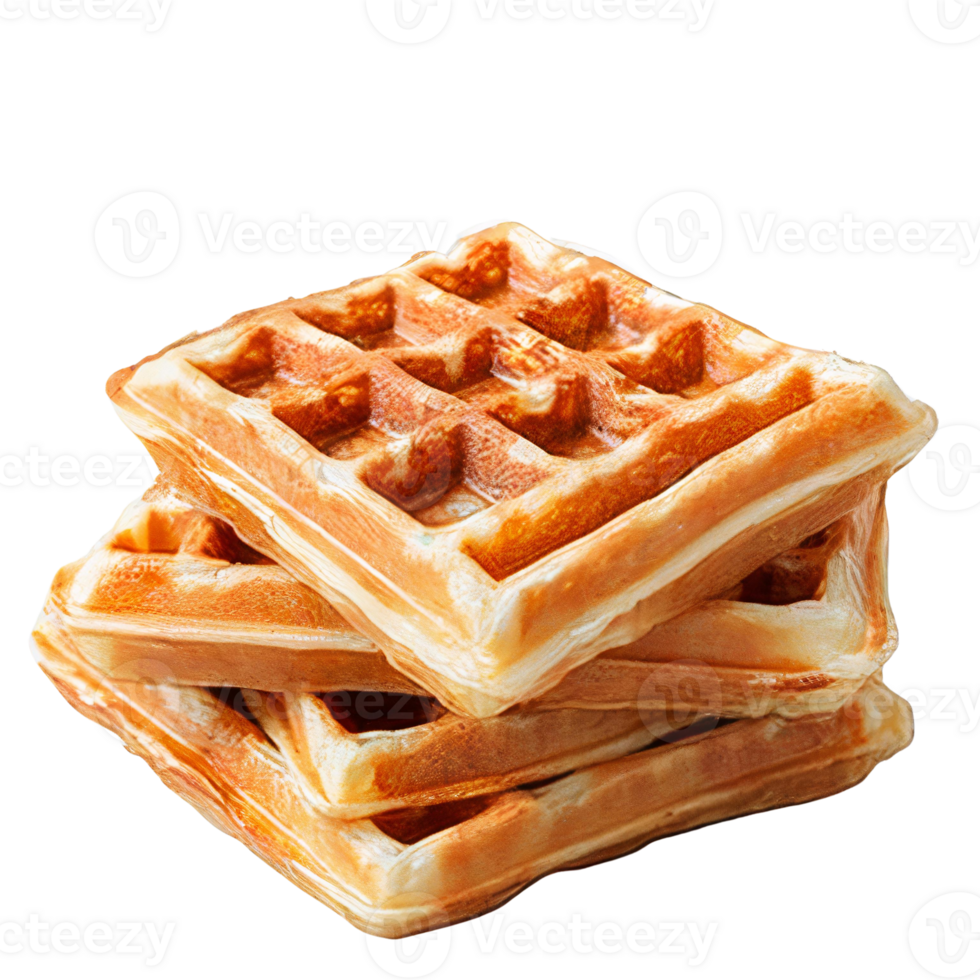 Golden brown waffles stack on transparent background png