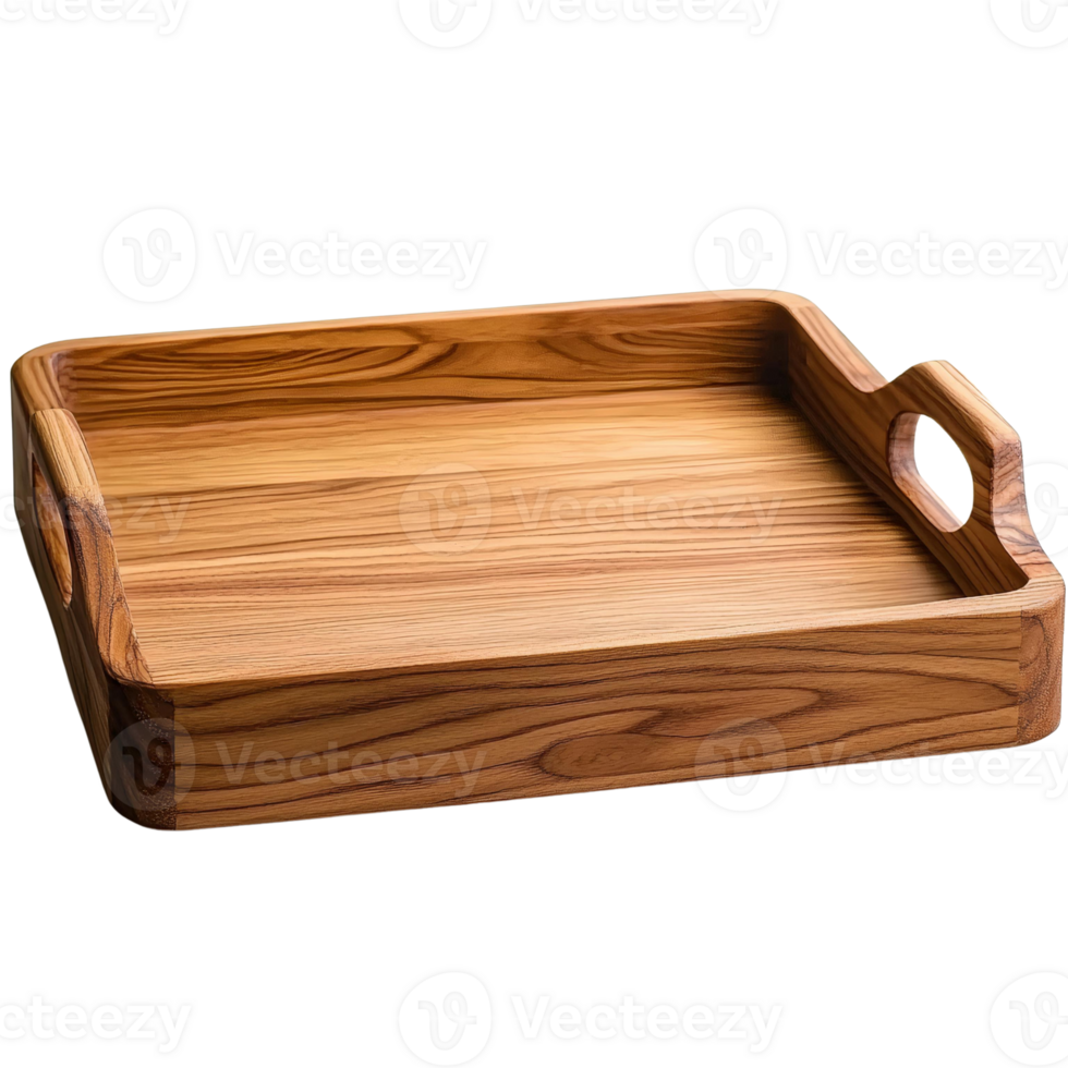Wooden tray with handles, square serving tray, natural wood texture png