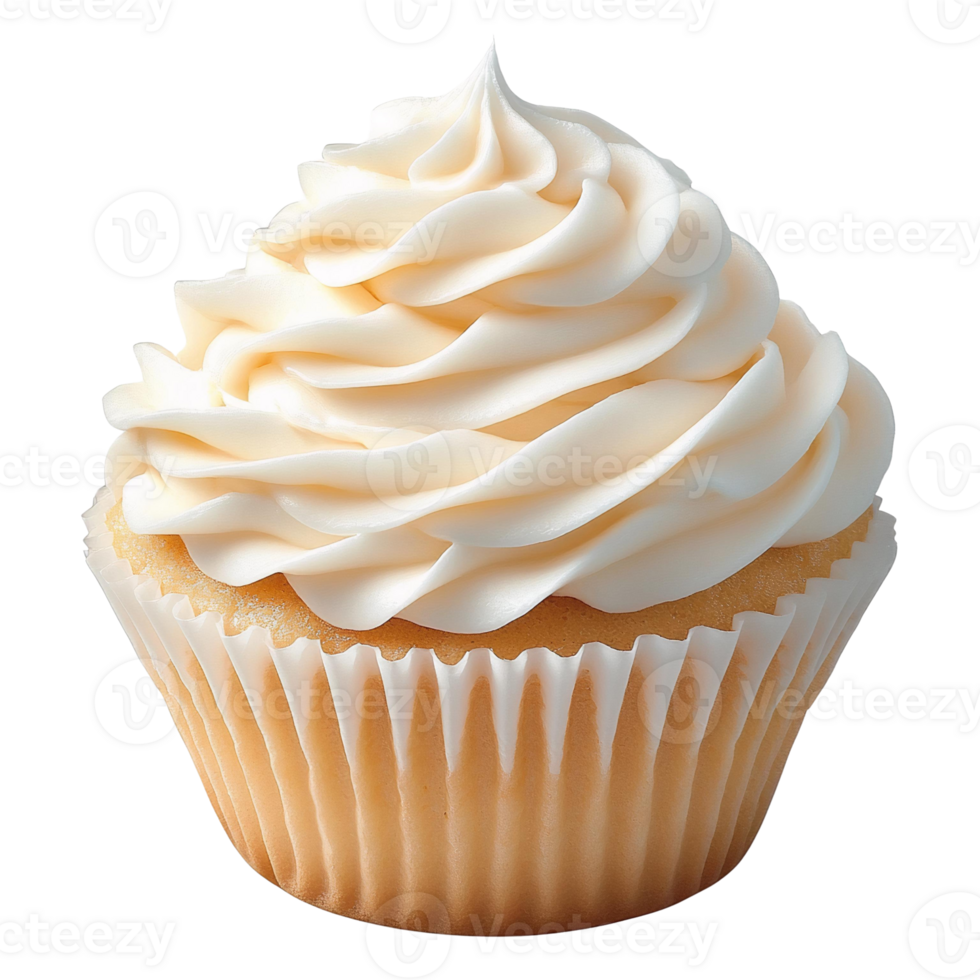 Sweet Vanilla Cupcake Topped with Fluffy Swirl Frosting on Transparent Background png