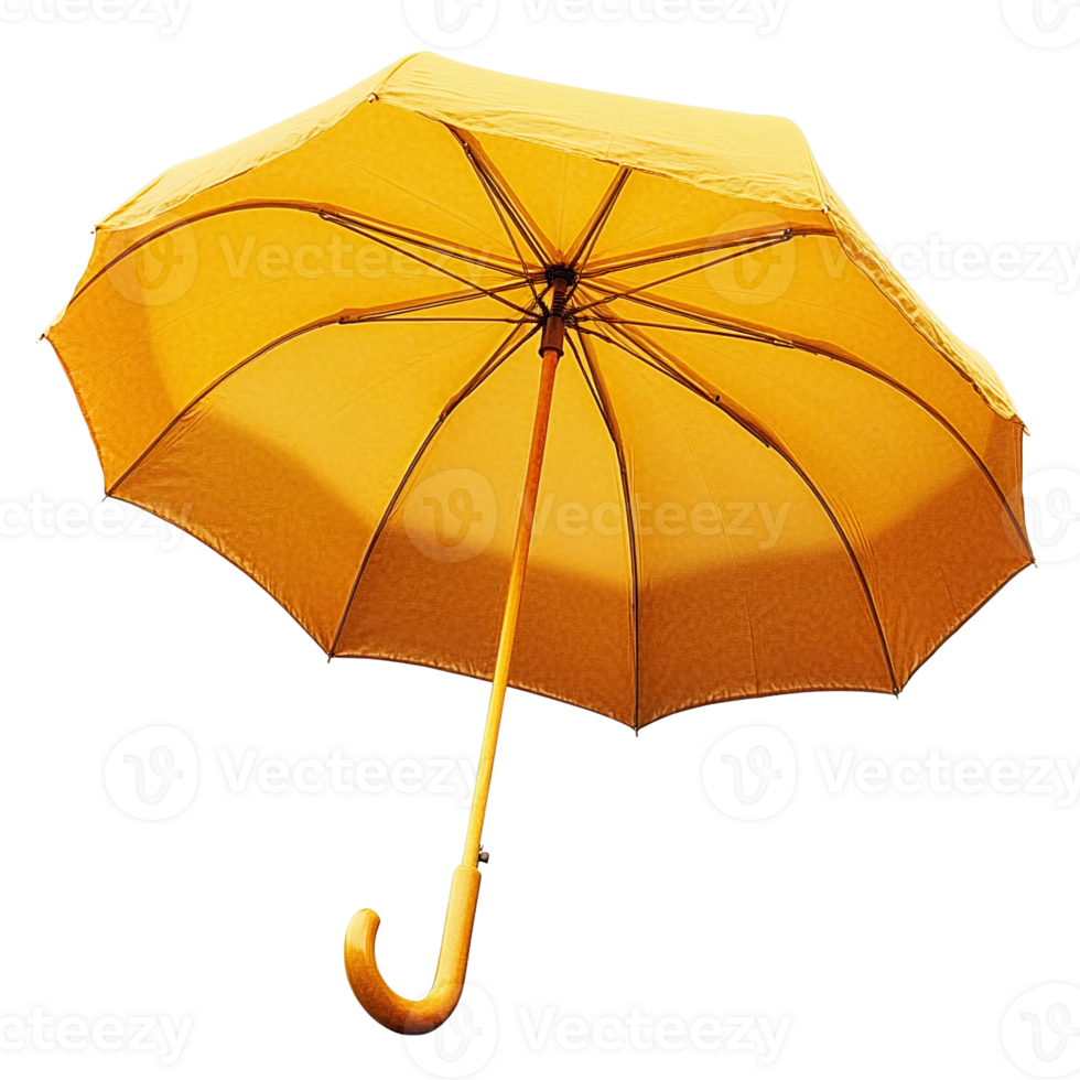 Yellow umbrella with wooden handle on transparent background png