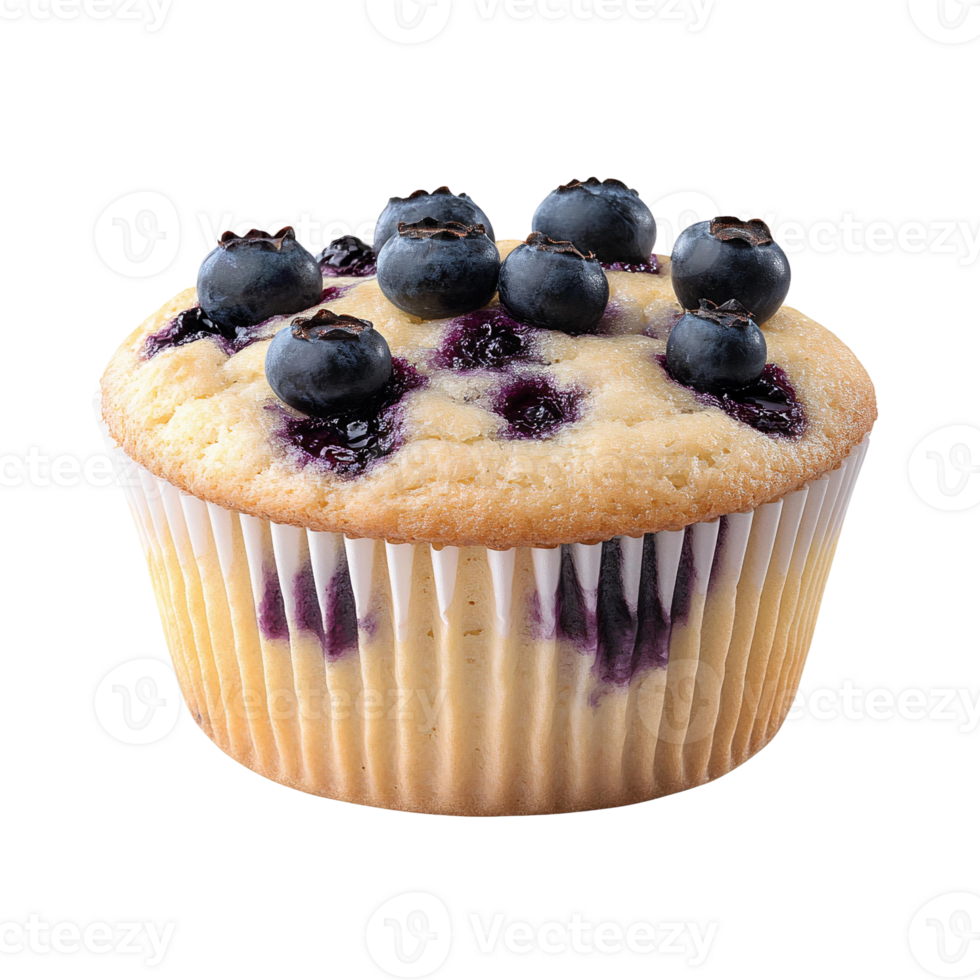 Blueberry muffin with fresh berries on transparent background png