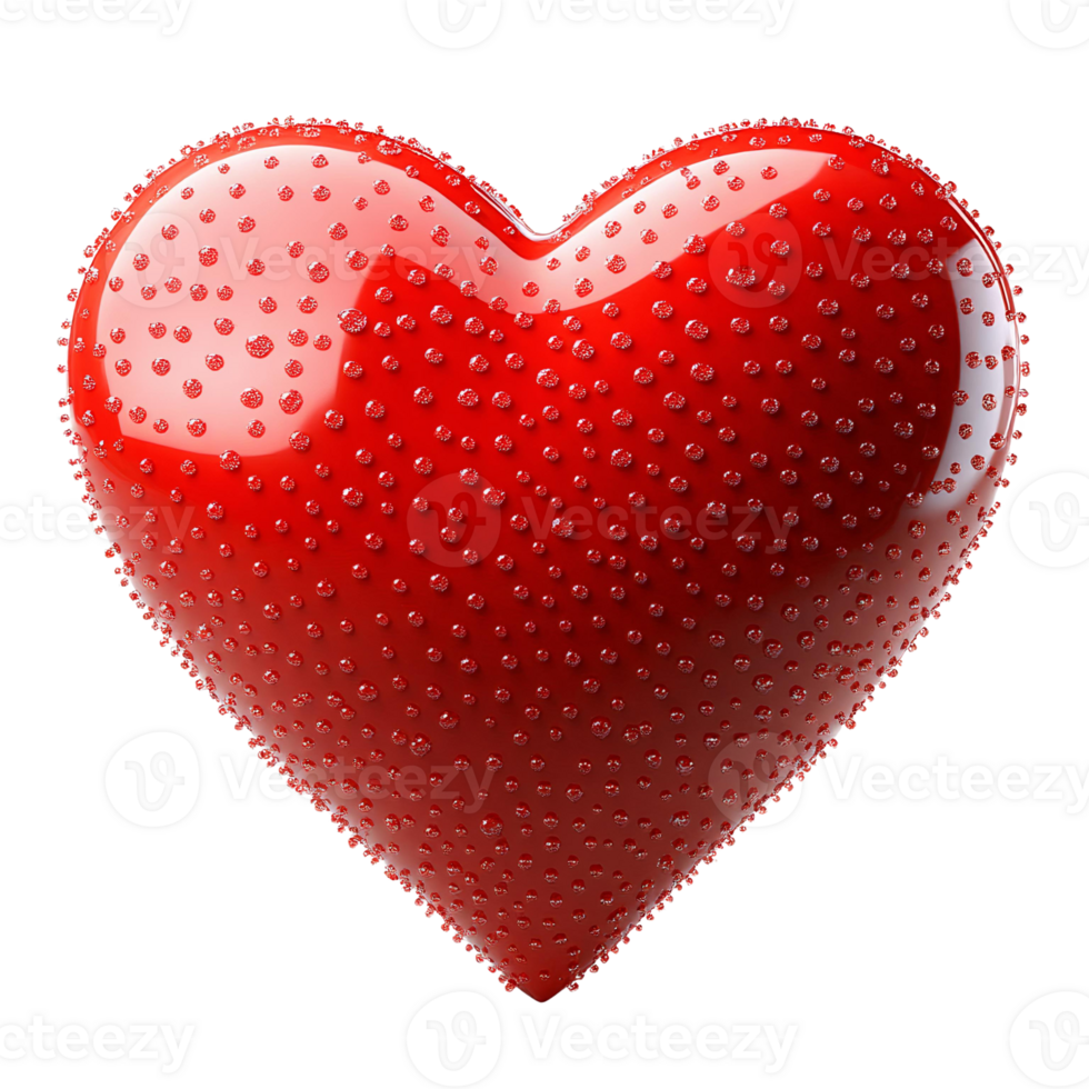 Red glossy heart 3d render on transparent background png