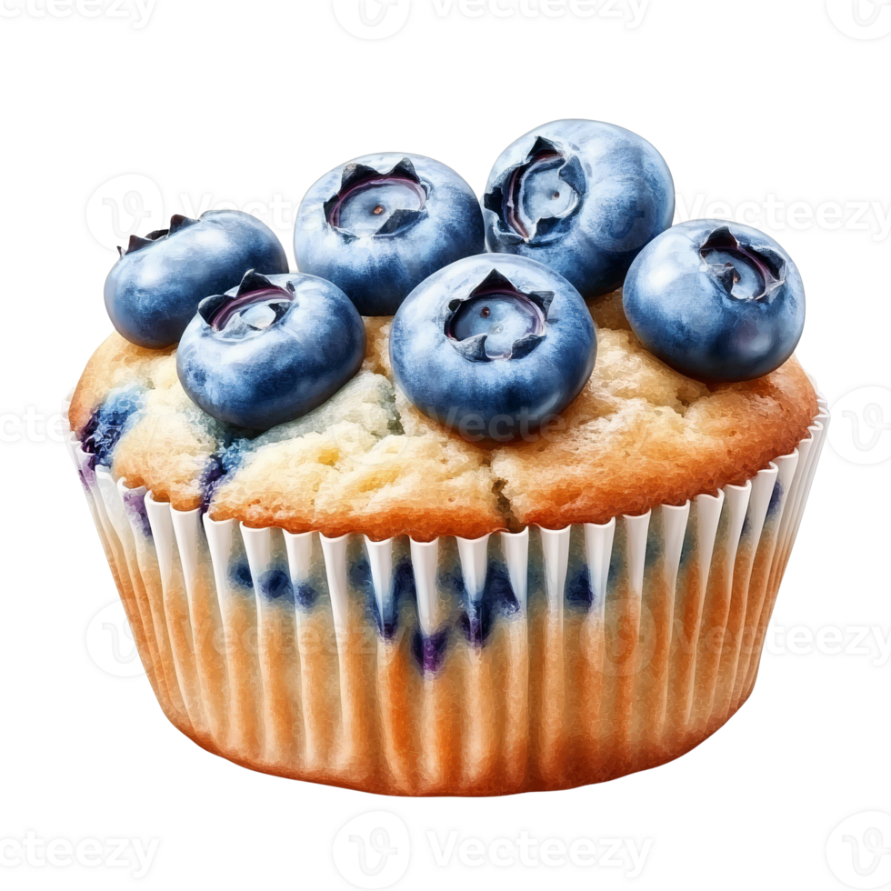 Blueberry muffin with fresh blueberries on transparent background png