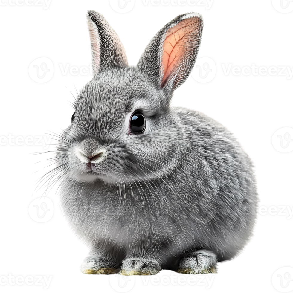 Soft Grey Bunny with Big Ears on Transparent Background png