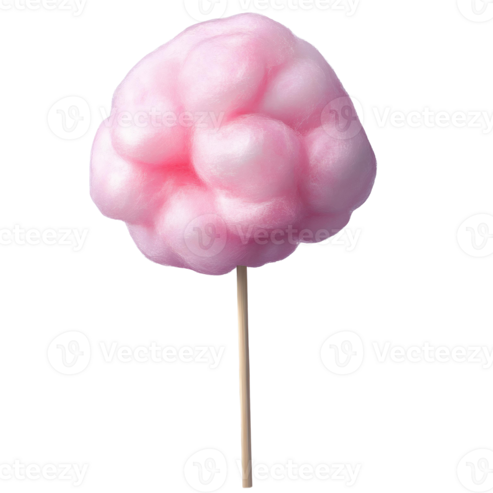 Pink Sugar Cotton Candy on Stick on Transparent Background png