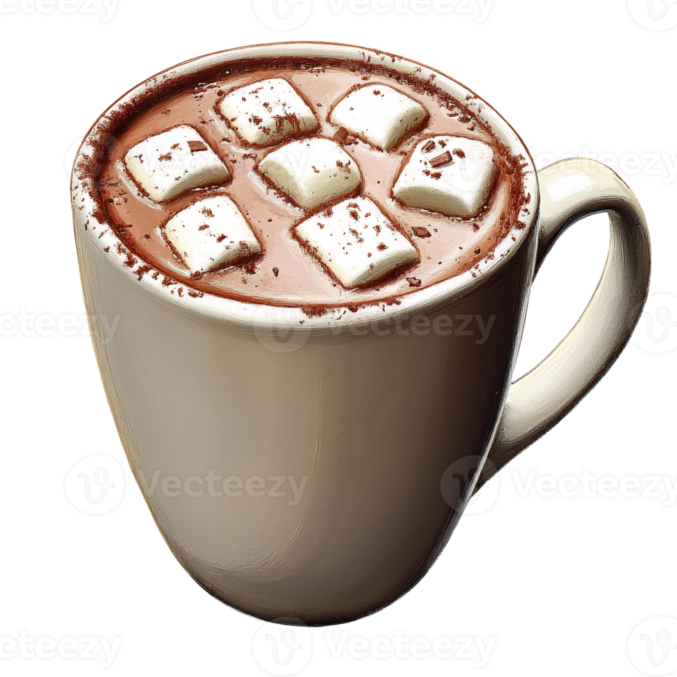 Hot chocolate with marshmallows in a mug digital painting png