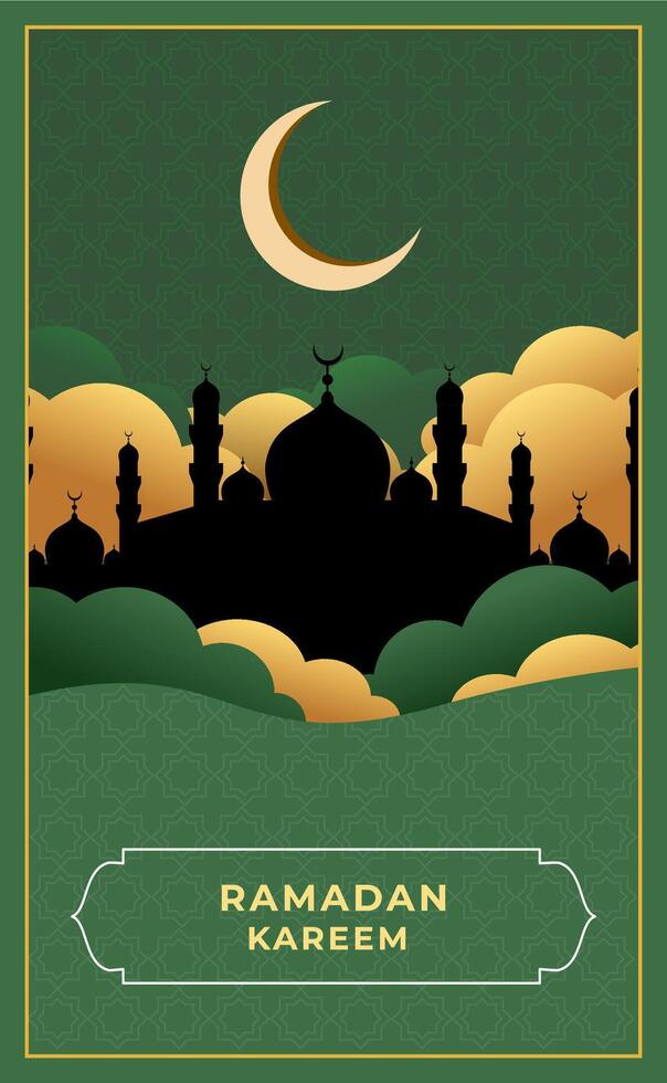 Ramadan kareem greeting card with mosque and crescent illustration vector