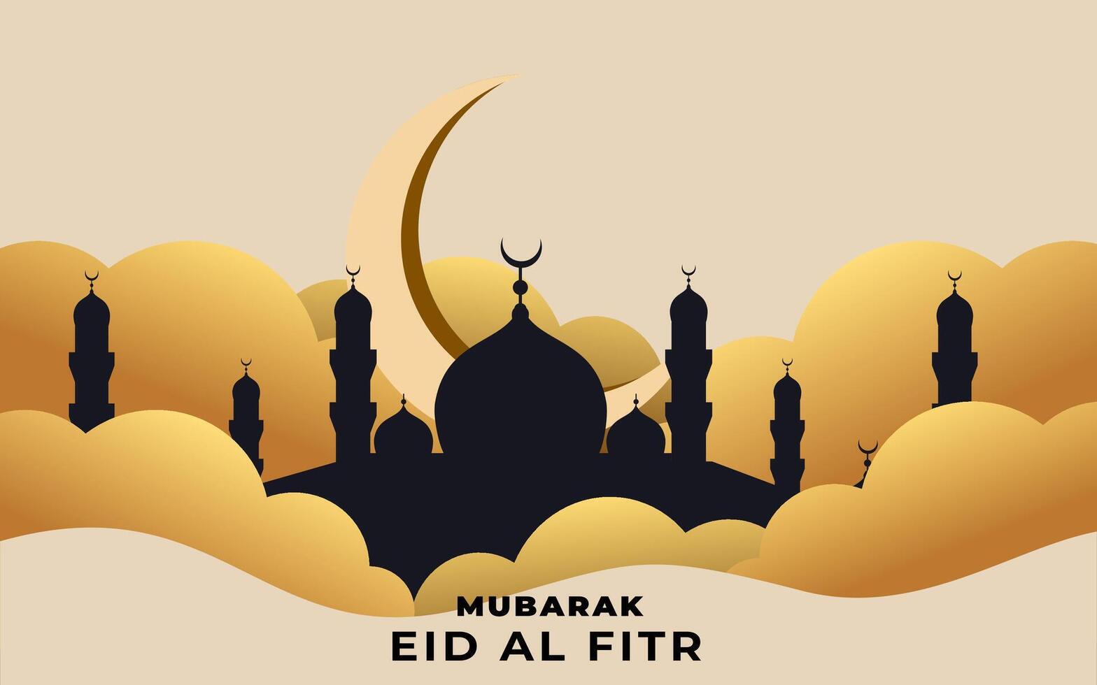 Eid al fitr greeting card with mosque and crescent vector