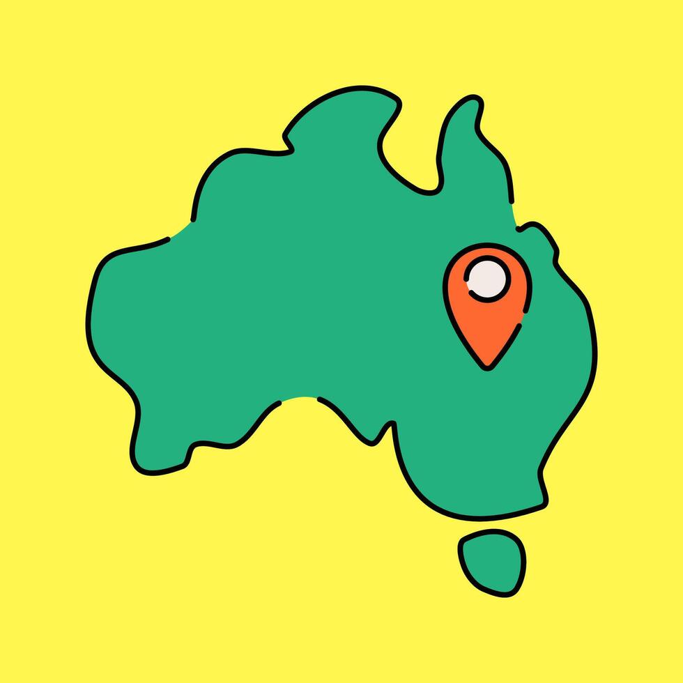 Australia Map Flat design style, green map with location pin, representing the country, perfect for travel guides, tourism materials, and geographic-themed designs. vector