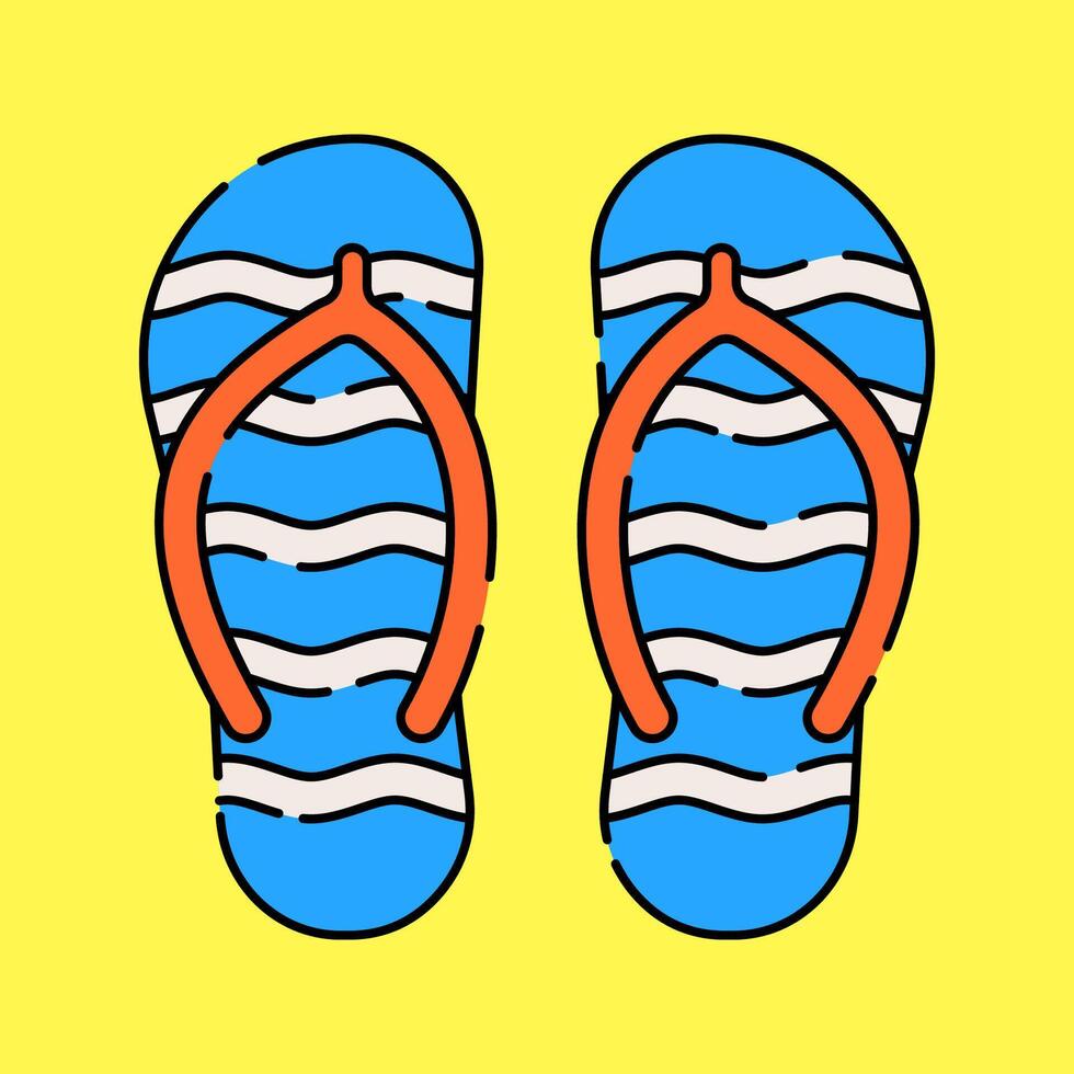 Flip-Flops Flat design style, blue beach sandals with orange straps, great for vacation graphics, coastal themes, and lifestyle illustrations. vector